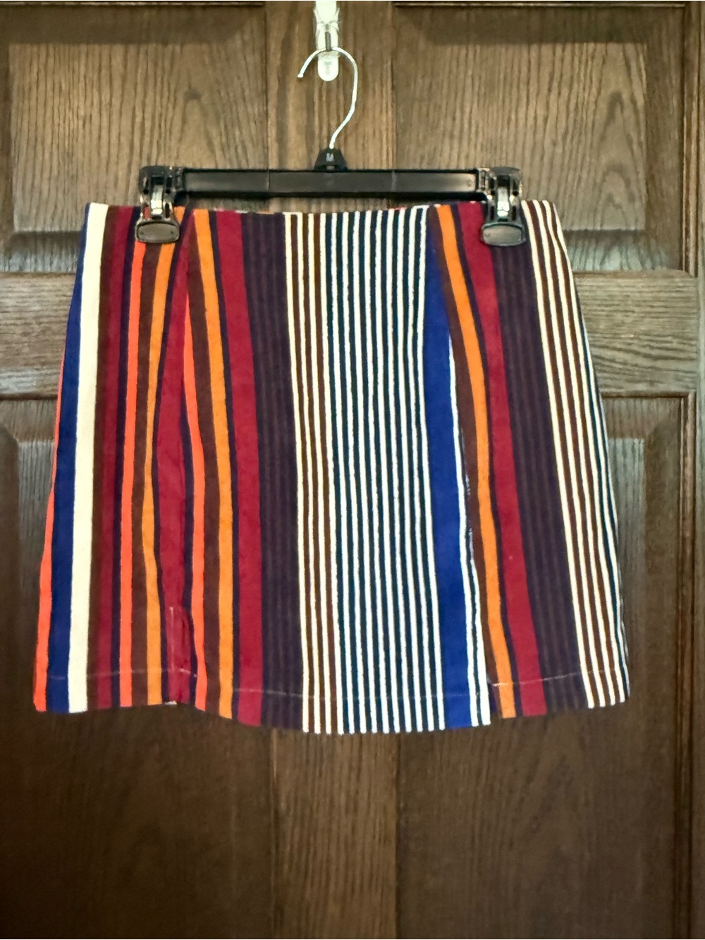 Altar'd State Striped Mini Corduroy Skirt in Red, Orange, Blue, Cream, Brown